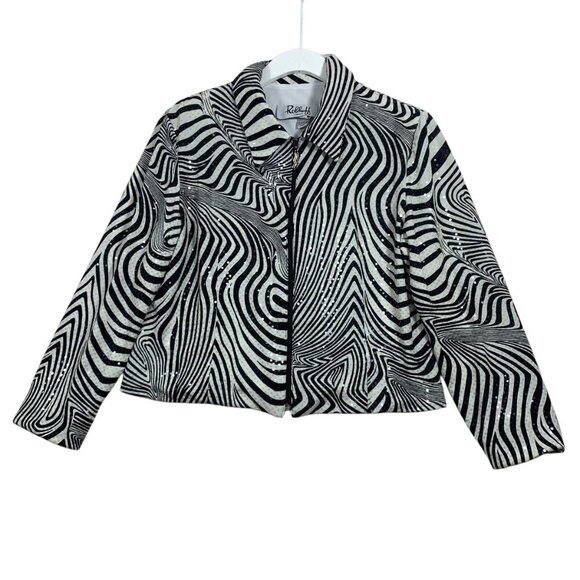 Joseph Ribkoff Jacket Size 14 Animal Print Black & white Sequins Full Zip - Picture 9 of 11